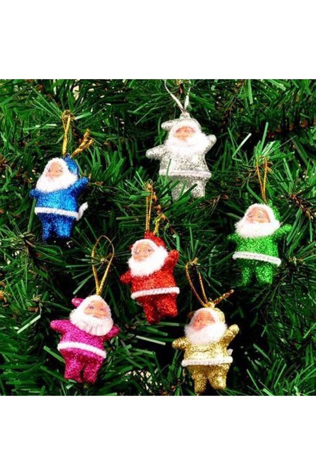 Colorful Pine Tree Decorations Santa Claus 6 Pieces 4 cm