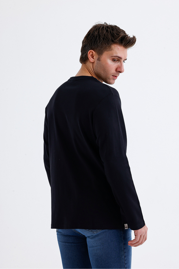 Sıfır Yaka Basic Uzun Kol T-Shirt - 6