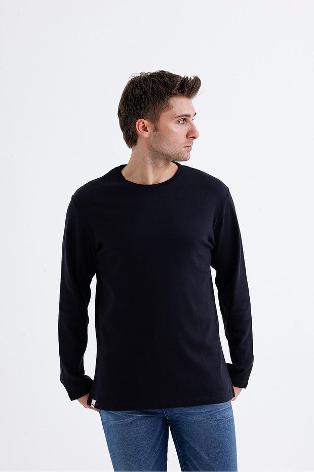 Sıfır Yaka Basic Uzun Kol T-Shirt - 4