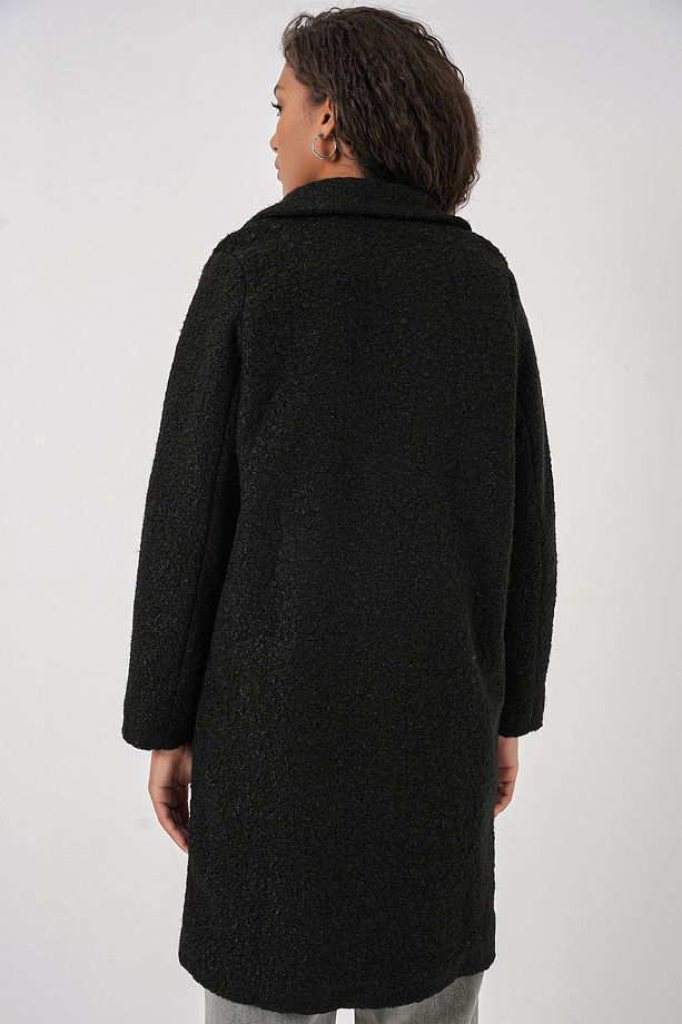 9082 Oversize Kaşe Kaban - Siyah - 7