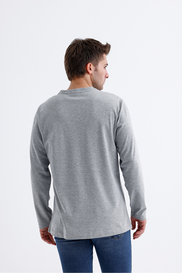 V Yaka Basic Uzun Kol T-Shirt - 6