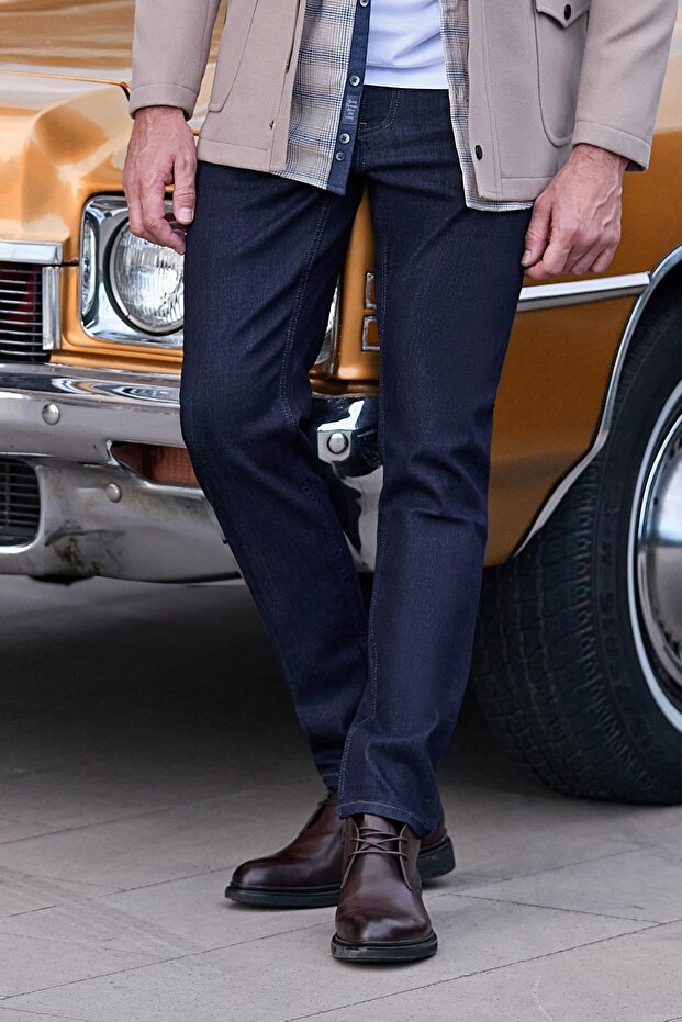 Men's Dark Navy Blue Straight Slim Fit Denim Jeans 1023245152