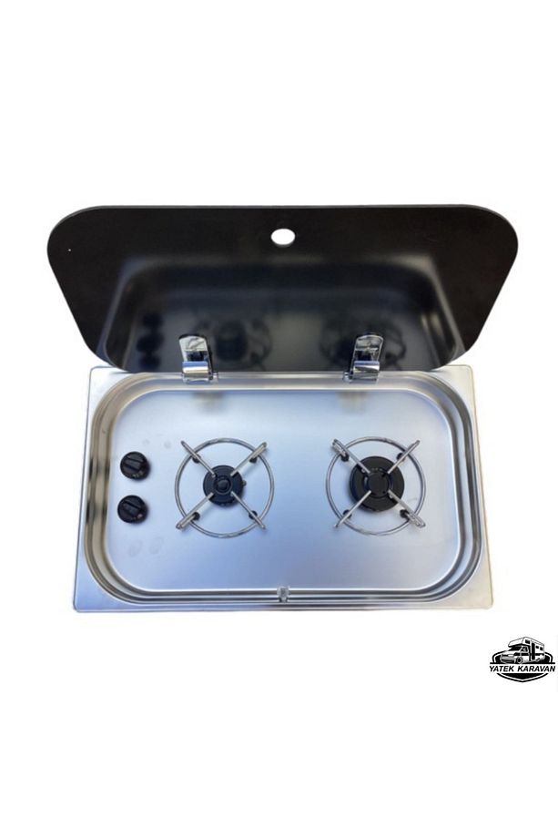 2 Gözlü Cam Kapaklı Ocak 53 X 32.5 X 10 Cm ÜNİVERSAL Yatek Karavan Tekne - 1