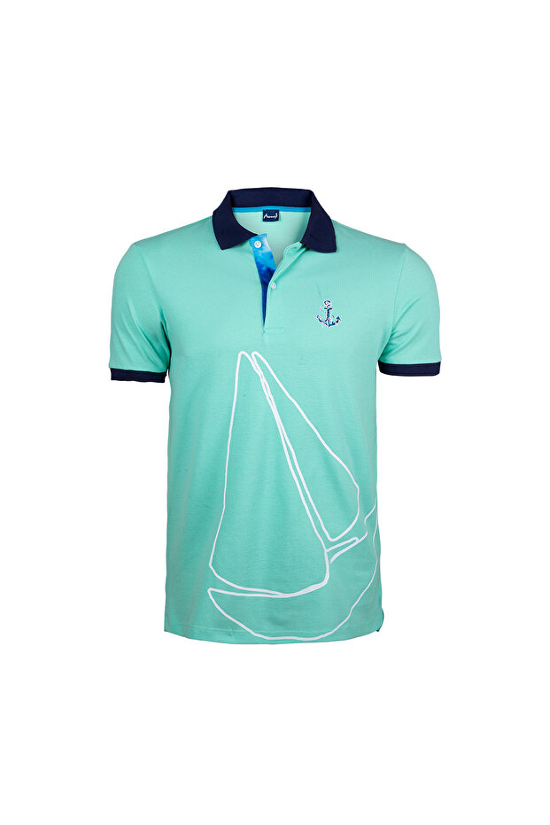 Marine Mint Green Men's Polo Collar T-Shirt S Size