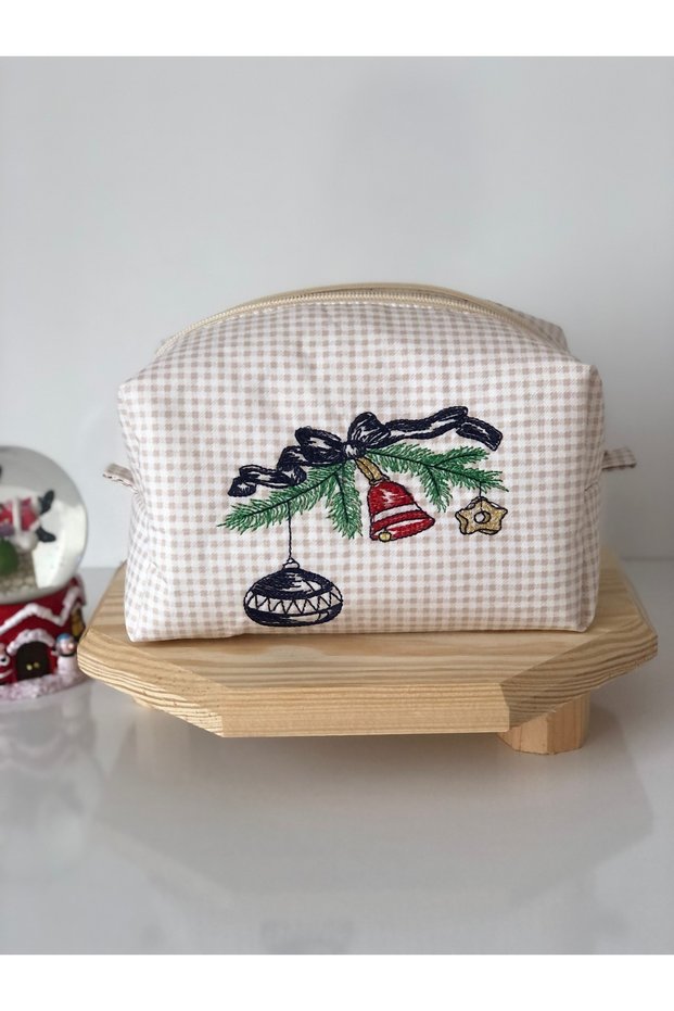 Christmas Patterned Embroidered Makeup Bag 18X10X10 Cm, Organizer, Gift