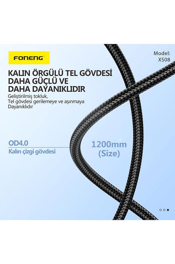 çağur XS08 27W Led Işıklı PD Type-c to Lightning Şarj Data Kablosu İp Örgülü 1,2 YENİ 110 - 5