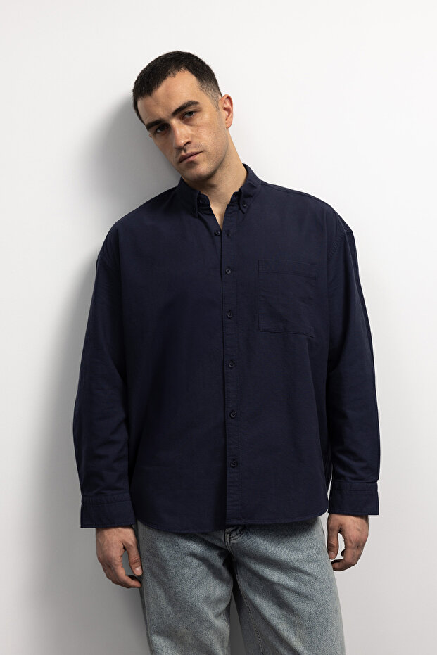 Basic Poplin Gömlek - Lacivert - 1