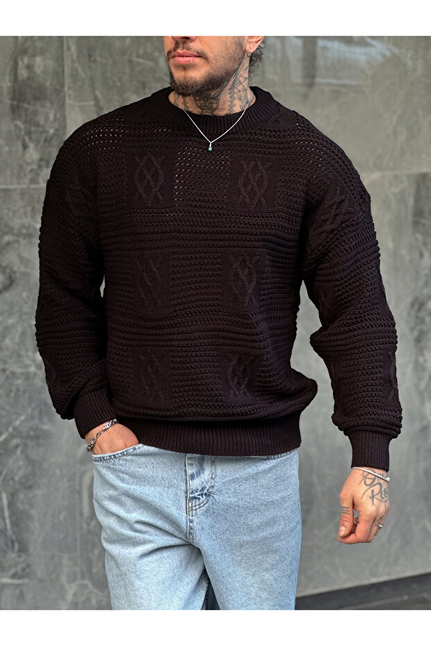 Örme Desenli Oversize Triko - 3