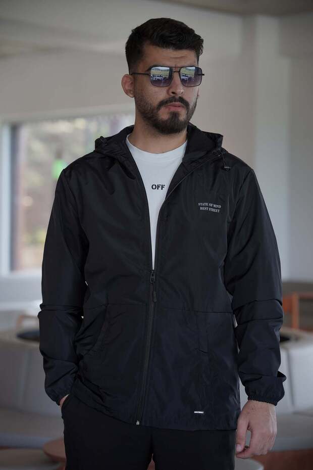 Model Black Printed Raincoat - 7