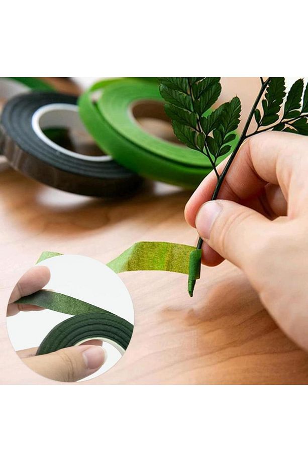 3lü Set Çiçekçi Bandı Yeşil Renk Yapay Çiçek Latex Köpük Çiçek Sapı Sarma Yeşil Bant 30metre - 7