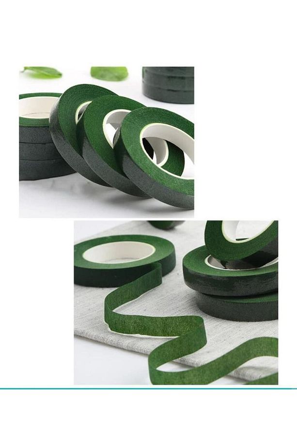 3lü Set Çiçekçi Bandı Yeşil Renk Yapay Çiçek Latex Köpük Çiçek Sapı Sarma Yeşil Bant 30metre - 4