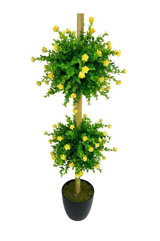 Yapay Ağaç Sarı Mineli Şimşir Top Siyah Saksılı 115*30cm - 3