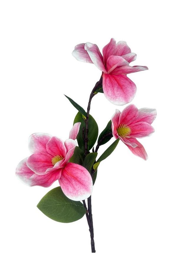 Yapay Çiçek Pembe Manolya Islak Doku 3 Kafalı Uzun Dal Çiçek Flowers 95cm - 1