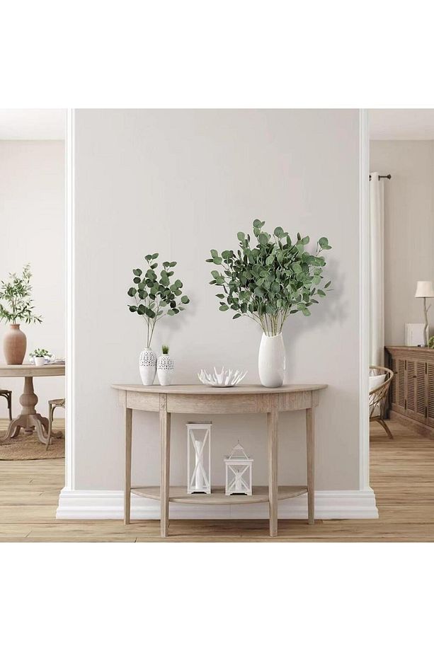 Yapay Çiçek Yeşil Okaliptus Tek Dal Kumaş Yapraklı Uzun Dal 80cm Eucalyptus - 3