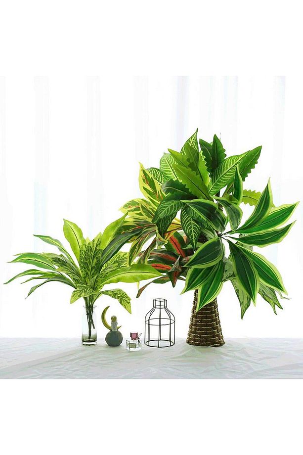6li Set Yapay Çiçek Yeşillik Bitki Dik Duvar Uygulama Çiçeği 11 Yaprak 6dal 30*25cm - 6