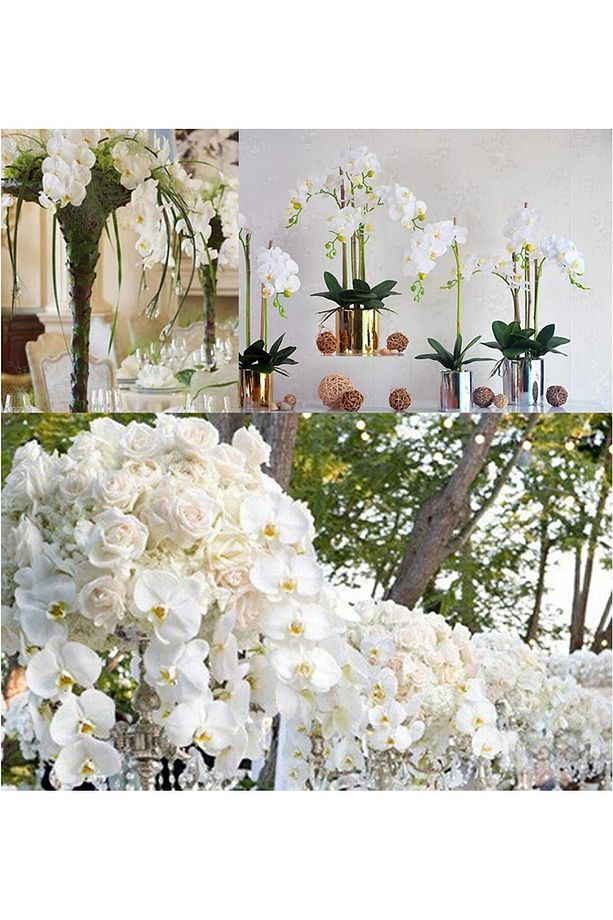 3lü Set Yapay Çiçek Islak Orkide Ve 2 Adet Orkide Yaprağı Gerçeksi Doku Uzun Dal 90cm - 8