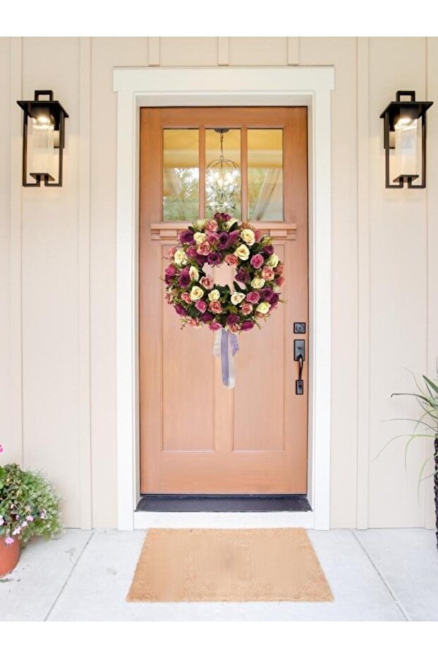 Yapay Çiçek Kapı Süsü Pastel Mor Pembe Yabangüllü Yılbaşı Kapı Çelengi - 2