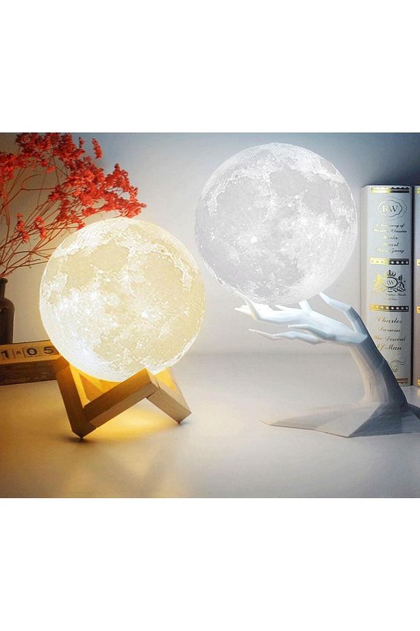 Usb Li 3d Ay Lamba Dokunmatik 5 Renk Değiştirir Stand Hediyeli Moon Lamp 15cm - 3