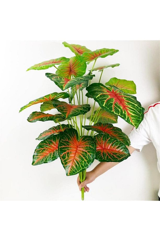 Yapay Çiçek Demet Tropik Kızıl Caladium 18 Dal 70 cm Salon Çiçeği Yapay Bitki - 2