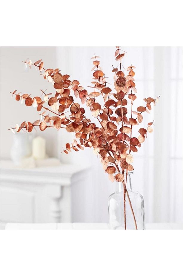 Yapay Çiçek Bakır Bronz Renk Okaliptus 3Dallı Uzun Dal 76cm Eucalyptus - 1