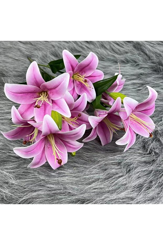 Yapay Çiçek Islak Lilyum Açık Lila Renk 9 Çiçekli 55cm Gerçeksi Doku A Kalite - 4