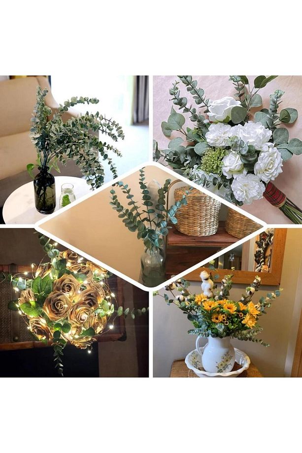 Yapay Çiçek Yeşil Okaliptus 3dallı Uzun Dal 76cm Eucalyptus - 7