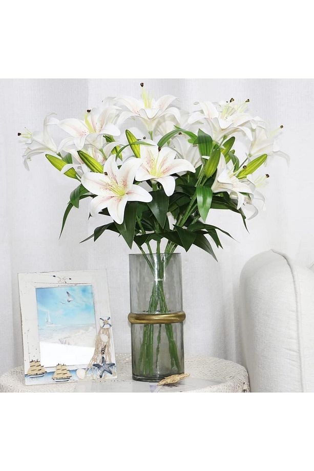 Yapay Çiçek Islak Lilyum Soft Pembe Renk 9 Çiçekli 55cm Gerçeksi Doku A Kalite - 4