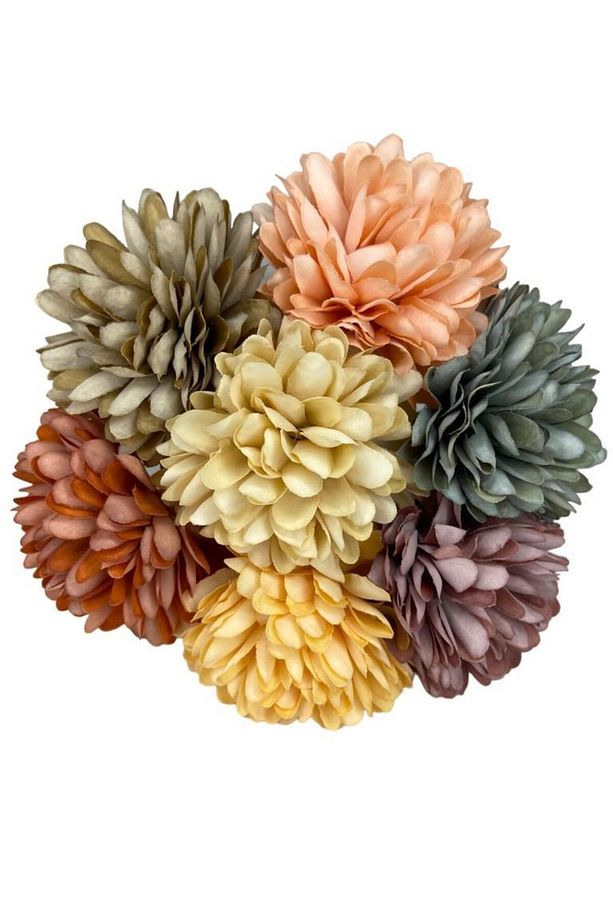 Yapay Çiçek Krizantem Kartopu Karışık Pastel Renkler 7 Ayrı Tek Dal Demet - 1