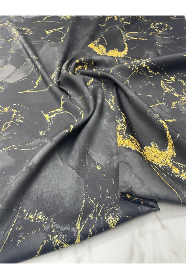 Black Marble Pattern Dress Shirt Tivil Satin Fabric Our Product Is Sold in Pieces 1 Piece 1 Meter