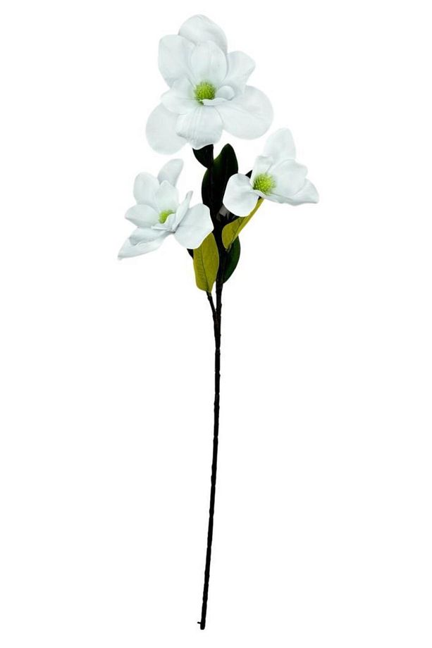 Yapay Çiçek Süt Beyaz Manolya Islak Doku 3 Kafalı Uzun Dal Çiçek Flowers 95cm - 2
