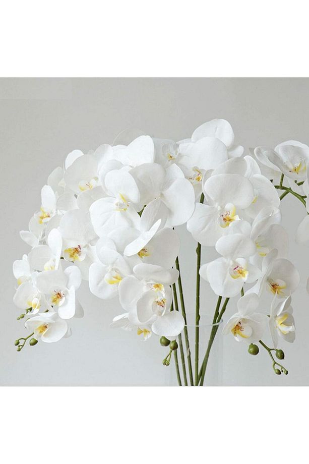 3lü Set Yapay Çiçek Islak Orkide Ve 2 Adet Orkide Yaprağı Gerçeksi Doku Uzun Dal 90cm - 4