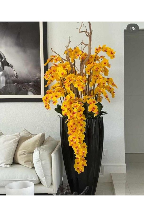 Yapay Çiçek Sarı Kırmızı Islak Orkide Gerçeksi Doku Uzun Dal 90 cm - 6