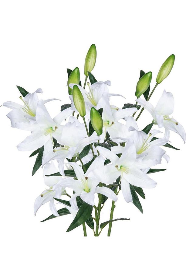 3lü Set Yapay Çiçek Beyaz Lilyum 3 Kafalı Uzun Dal Çiçek Zambak Lily Flowers 80cm - 5