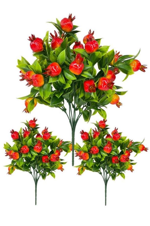 3lü Set Yapay Nar Demeti Yapay Çiçek 30*20cm Yeşil Yapraklı - 1