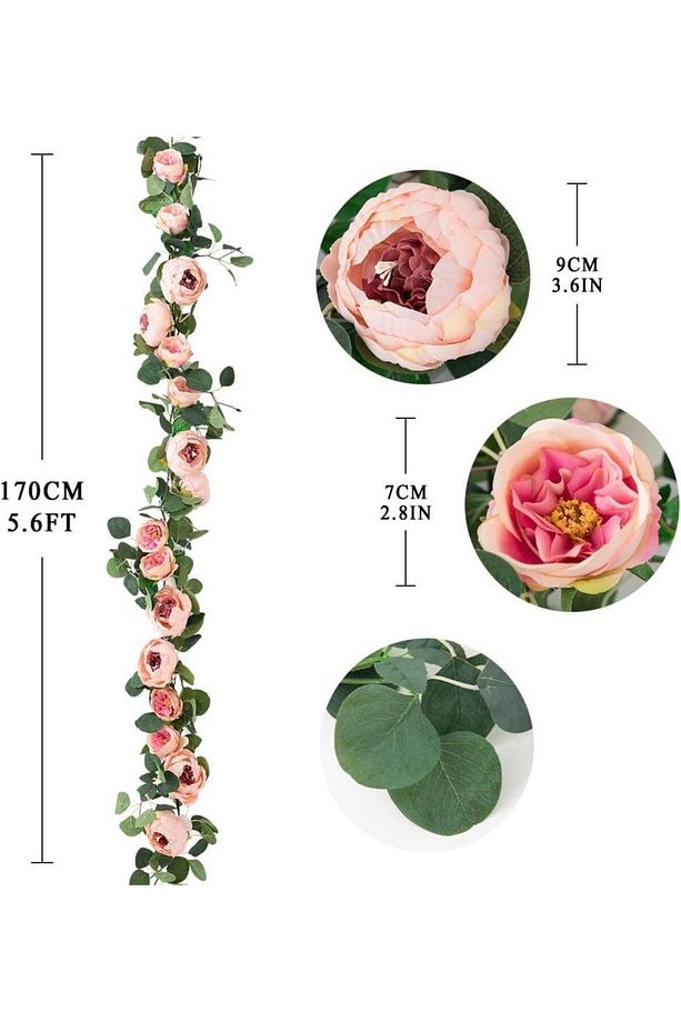 Yapay Çiçek Sarkan Ve Dolanan Somon Pembe Şakayık Okaliptus Yapay Sarmaşık Masa Çiçeği - 5