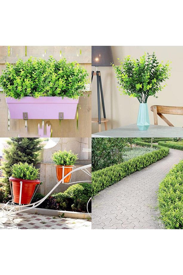 3lü Set Yapay Çiçek Şimşir Demet Garnitür Yeşil Aradal Dekoratif Yapay Bitki - 8