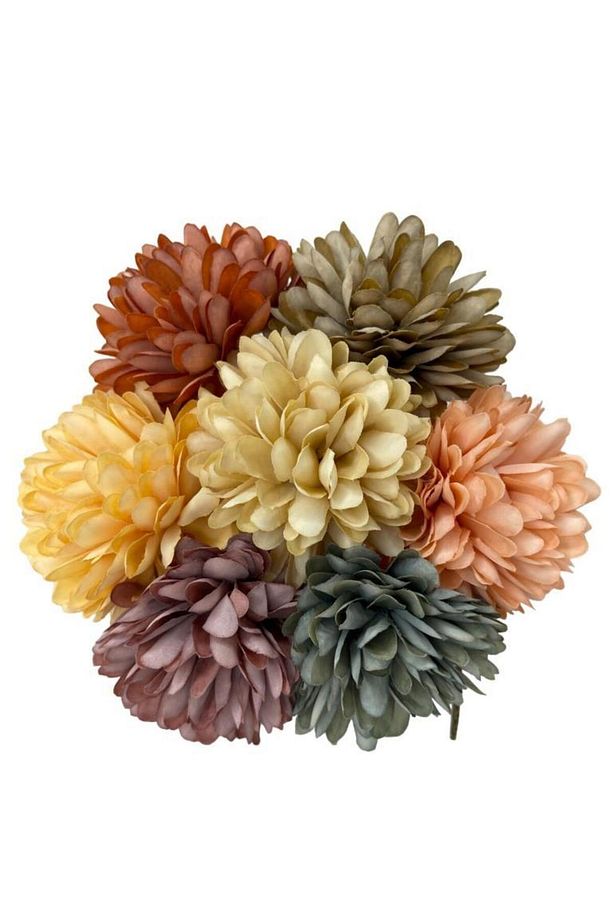 Yapay Çiçek Krizantem Kartopu Karışık Pastel Renkler 7 Ayrı Tek Dal Demet - 5
