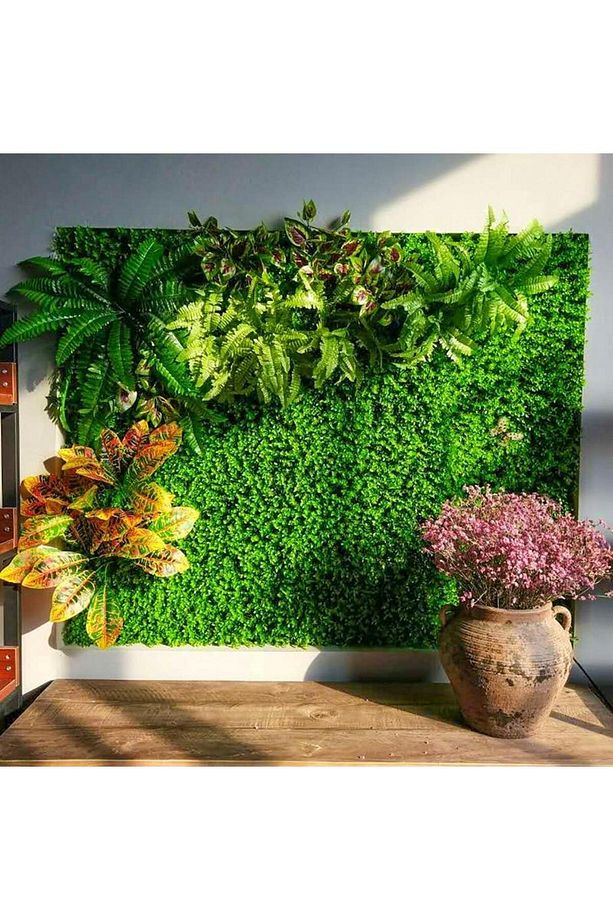 Yapay Çiçek Duvar Kaplama Panel Şimşir Tabaka 50*50cm Dik Duvar Uygulama - 7
