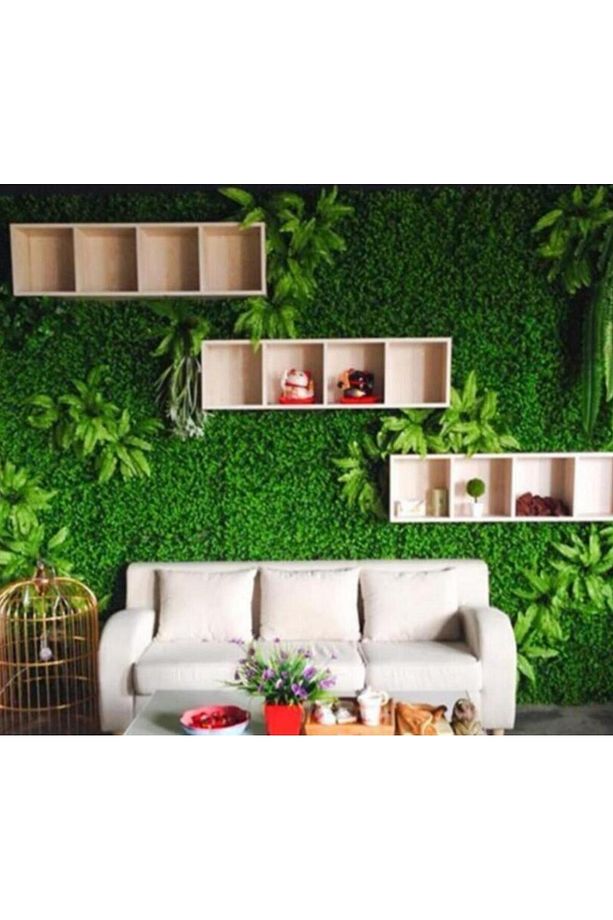 Yapay Çiçek Duvar Kaplama 1m2 100*100cm Panel Şimşir Dik Duvar Uygulama - 4
