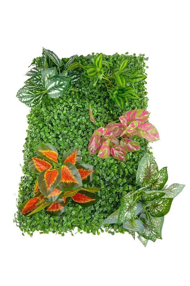 Yapay Çiçek Duvar Kaplama Panel Şimşir 40*60 5demet Yeşil Bitki Dik Duvar Uygulama Çiçeği - 1