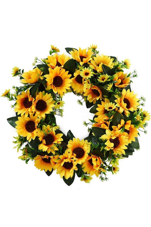 Yapay Çiçek Kapı Süsü Ay Çiçeği Sunflower Yılbaşı Kapı Çelengi - 1