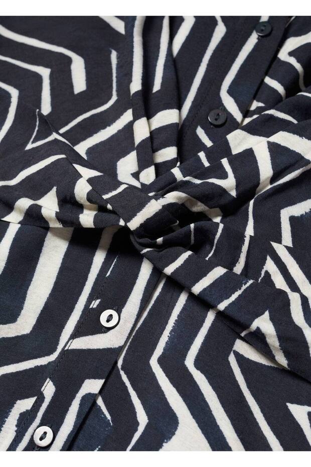 Tropikal Gömlek Yakalı Elbise - 5