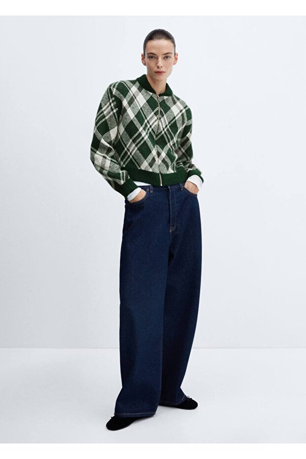 Kareli fermuarlı hırka - 2