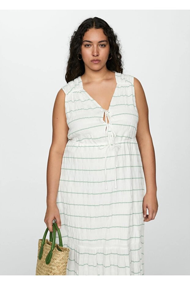 Fiyonklu çizgili elbise - 6