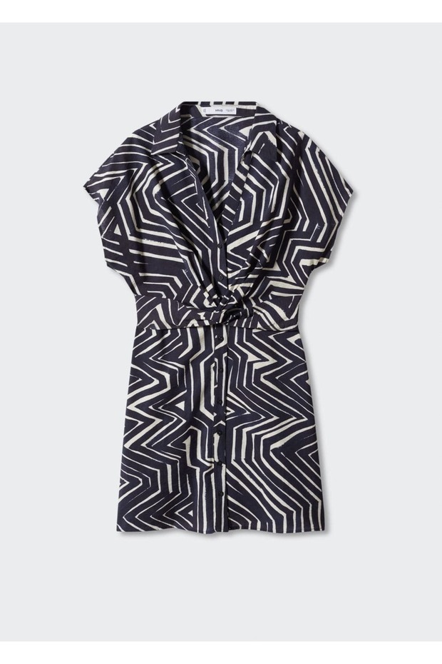 Tropikal Gömlek Yakalı Elbise - 3