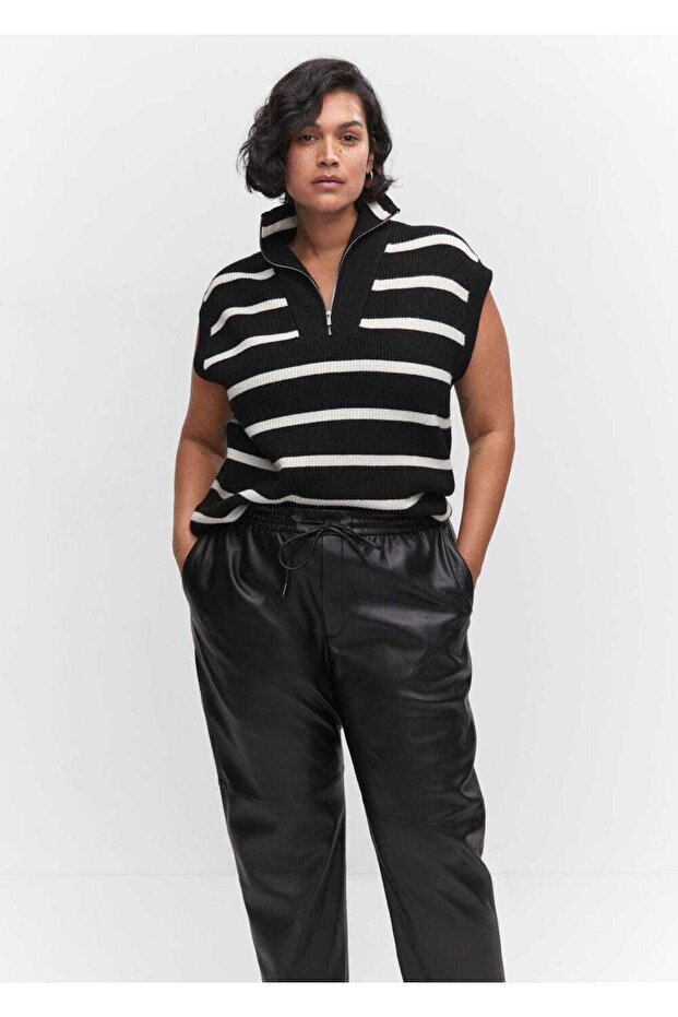 Deri görünümlü beli elastik pantolon - 8