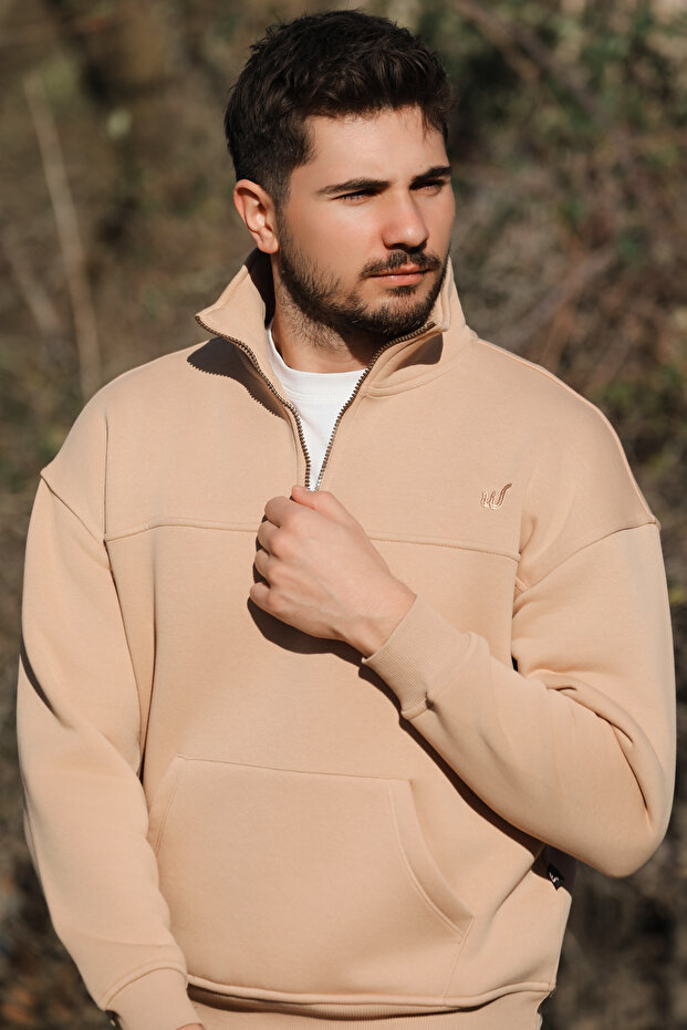 Solano Sand Oversize Kanguru Cep Sweatshirt - 5