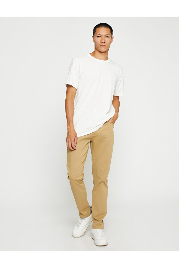 Basic Gabardine Trousers Slim Fit Button Detailed