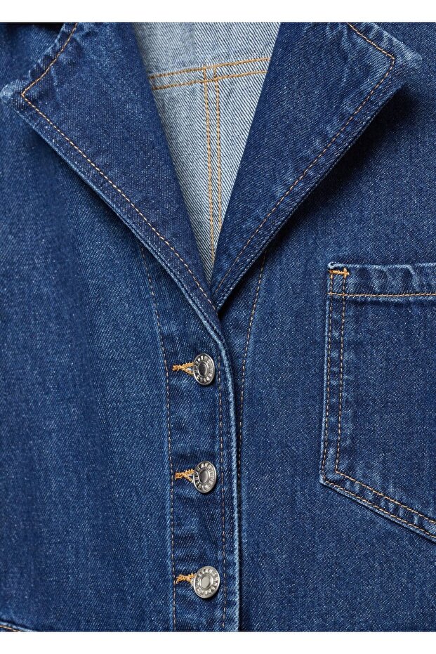 Yakalı Denim Tulum - 5