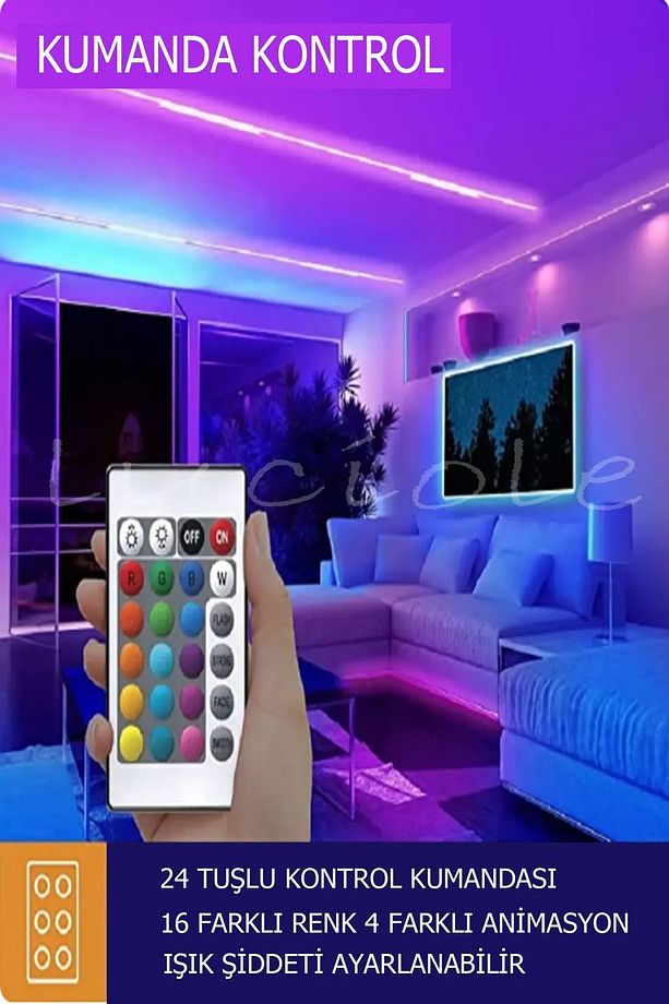 4 Metre Tv Arkası 16 Renkli Tak Çalıştır Yatak Odası Mutfak Bilgisayar Rgb Led Lambader Animasyon - 7